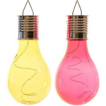 2x Buitenlampen/tuinlampen lampbolletjes/peertjes 14 cm geel/rood - Buitenverlichting