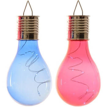 2x Buitenlampen/tuinlampen lampbolletjes/peertjes 14 cm blauw/rood - Buitenverlichting