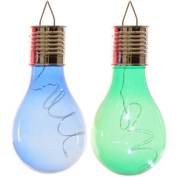 2x Buitenlampen/tuinlampen lampbolletjes/peertjes 14 cm blauw/groen - Buitenverlichting