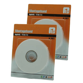 Set van 2x stuks dubbelzijdig montagetape op rol voor spiegels en tegels 18 mm x 5 m - Tape (klussen)