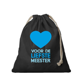 1x Katoenen tasje/ cadeautasje Liefste Meester zwart 25 x 30 cm - cadeauverpakking feest