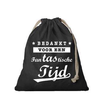 1x Katoenen tasje/ cadeautasje bedankt fantastische tijd zwart 25 x 30 cm - cadeauverpakking feest