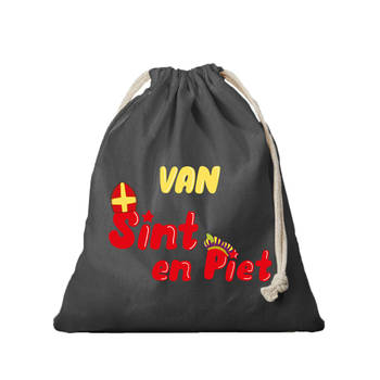 1x Sinterklaas cadeauzak zwart Van Sint en Piet met koord voor pakjesavond als cadeauverpakking - cadeauverpakking feest