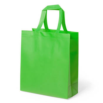 Draagtas/schoudertas/boodschappentas in de kleur lime groen 35 x 40 x 15 cm - Boodschappentassen