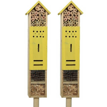 2x stuks geel huisje voor insecten 118 cm vlinderhuis/bijenhuis/wespenhotel - Insectenhotel