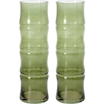 2x stuks lichtgroene glazen bamboe vaas/vazen 9 x 31 cm - Vazen