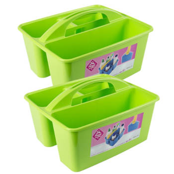 2x stuks groene opbergbox/opbergdoos mand met handvat 6 liter kunststof - Opbergbox