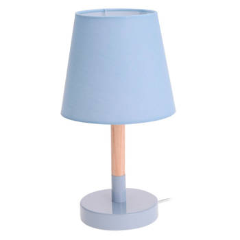 Tafellamp lichtblauw hout met metalen voet 23 cm - Tafellampen