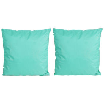 Set van 2x stuks buiten/woonkamer/slaapkamer kussens in het aqua blauw/groen 45 x 45 cm - Sierkussens