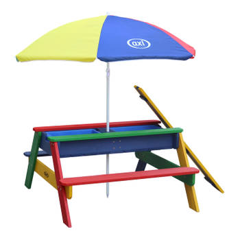 Blokker AXI Nick Picknicktafel / Zandtafel / Watertafel voor kinderen in regenboog kleuren met parasol Multifunctionele aanbieding