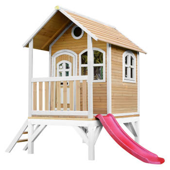 AXI Tom Speelhuis op palen & rode glijbaan Speelhuisje voor de tuin / buiten in bruin & wit van FSC hout