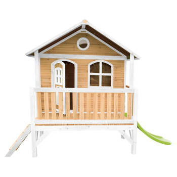 AXI Stef Speelhuis op palen & limoen groene glijbaan Speelhuisje voor de tuin / buiten in bruin & wit van FSC hout