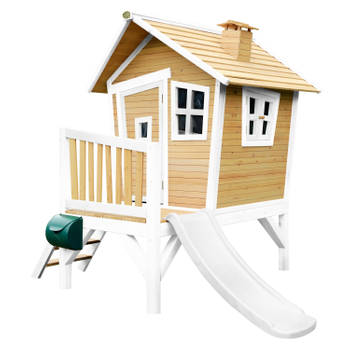AXI Robin Speelhuis op palen & witte glijbaan Speelhuisje voor de tuin / buiten in bruin & wit van FSC hout