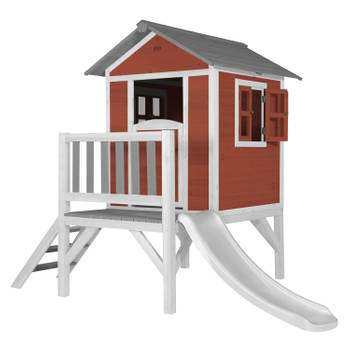 AXI Speelhuis Beach Lodge XL Rood met witte glijbaan Speelhuis op palen met veranda gemaakt van FSC hout