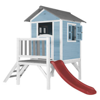 AXI Speelhuis Beach Lodge XL Blauw met rode glijbaan Speelhuis op palen met veranda gemaakt van FSC hout