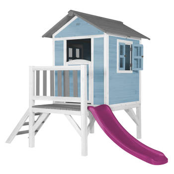 AXI Speelhuis Beach Lodge XL Blauw met paarse glijbaan Speelhuis op palen met veranda gemaakt van FSC hout