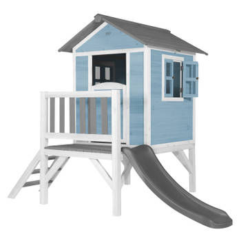 AXI Speelhuis Beach Lodge XL Blauw met AXI Lodge XL Speelhuis Caribisch blauw - Grijze Glijbaan Speelhuis op palen met