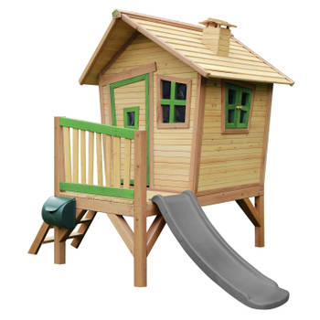 AXI Robin Speelhuis op palen & grijze glijbaan Speelhuisje voor de tuin / buiten in bruin & groen van FSC hout