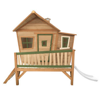 AXI Emma Speelhuis op palen & witte glijbaan Speelhuisje voor de tuin / buiten in bruin & groen van FSC hout