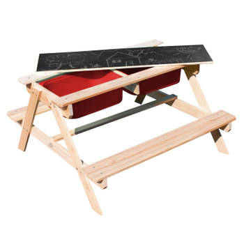 Sunny Dual Top 2.0 kinder- en waterpicknicktafel van FSC-hout, waterspeeltafel en zandtafel met deksel en rode