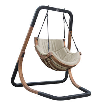 Blokker AXI Capri Schommelstoel met frame van hout Hangstoel in Beige voor de tuin voor volwassenen aanbieding