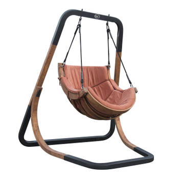 Blokker AXI Capri Schommelstoel met frame van hout Hangstoel in Bruin voor de tuin voor volwassenen aanbieding