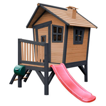 AXI Robin Speelhuis op palen & rode glijbaan Speelhuisje voor de tuin / buiten in antraciet & wit van FSC hout
