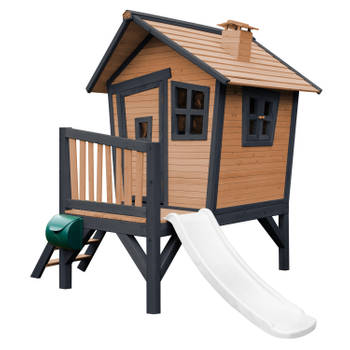 AXI Robin Speelhuis op palen & witte glijbaan Speelhuisje voor de tuin / buiten in antraciet & wit van FSC hout