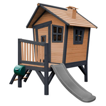 AXI Robin Speelhuis op palen & grijze glijbaan Speelhuisje voor de tuin / buiten in antraciet & wit van FSC hout