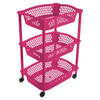 Keuken opberg trolleys/roltafels met 3 manden 62 cm fuchsia roze - Opberg trolley