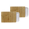 2x Bamboe snij/serveerplanken met kunststof opvangbak 38 x 26 cm rechthoekig - Snijplanken