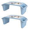 2x stuks dienbladen/schoottafels kunststof met opbergvakjes blauw L60 x B30 x H21 cm - Dienbladen