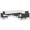 vidaXL 11-delige Loungeset met kussens poly rattan zwart