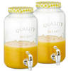 Set van 2x stuks glazen drankdispensers/limonadetap met geel/wit geblokte dop 3,5 liter - Drankdispensers