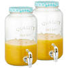 Set van 2x stuks glazen drankdispensers/limonadetap met blauw/wit geblokte dop 3,5 liter - Drankdispensers