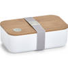 Lunchbox/broodbox 2-vaks wit/naturel bamboe 19 x 7 cm - Lunchboxen