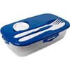 1x Voedsel plastic bewaarbakje 1 liter transparant/blauw met bestek en dressingbakje - Lunchboxen