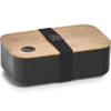 Lunchbox/broodbox 2-vaks zwart/naturel bamboe 19 x 7 cm - Lunchboxen