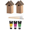 2x Houten vogelhuisje/nestkastje 22 cm - roze/geel/groen Dhz schilderen pakket - Vogelhuisjes