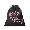 1x Katoenen kraamcadeau tasje/ cadeautasje It's a girl zwart 25 x 30 cm - cadeauverpakking feest