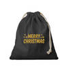 1x Kerst cadeauzak zwart Merry Christmas gouden glitters met koord voor als cadeauverpakking - cadeauverpakking kerst