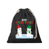 1x Kerst cadeauzak zwart Sneeuwpoppen met koord voor als cadeauverpakking - cadeauverpakking kerst