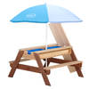 AXI Nick Picknicktafel / Zandtafel / Watertafel voor kinderen in bruin met parasol in blauw/wit Multifunctionele