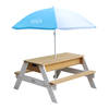 AXI Nick Picknicktafel / Zandtafel / Watertafel voor kinderen in bruin/wit met parasol in blauw/wit Multifunctionele