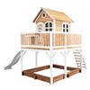AXI Liam Speelhuis op palen, zandbak & witte glijbaan Speelhuisje voor de tuin / buiten in bruin & wit van FSC hout