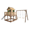 AXI Liam Speelhuis op palen, zandbak, nestschommel & witte glijbaan Speelhuisje voor de tuin / buiten in bruin & groen
