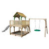 AXI Atka Speelhuis op palen, zandbak, nestschommel & witte glijbaan Speelhuisje voor de tuin / buiten in bruin & groen
