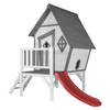 AXI Speelhuis Cabin XL Wit met rode glijbaan Speelhuis op palen met veranda gemaakt van FSC hout