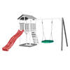 AXI Beach Tower Speeltoestel van hout in Grijs en Wit Speeltoren met zandbak, nestschommel en rode glijbaan