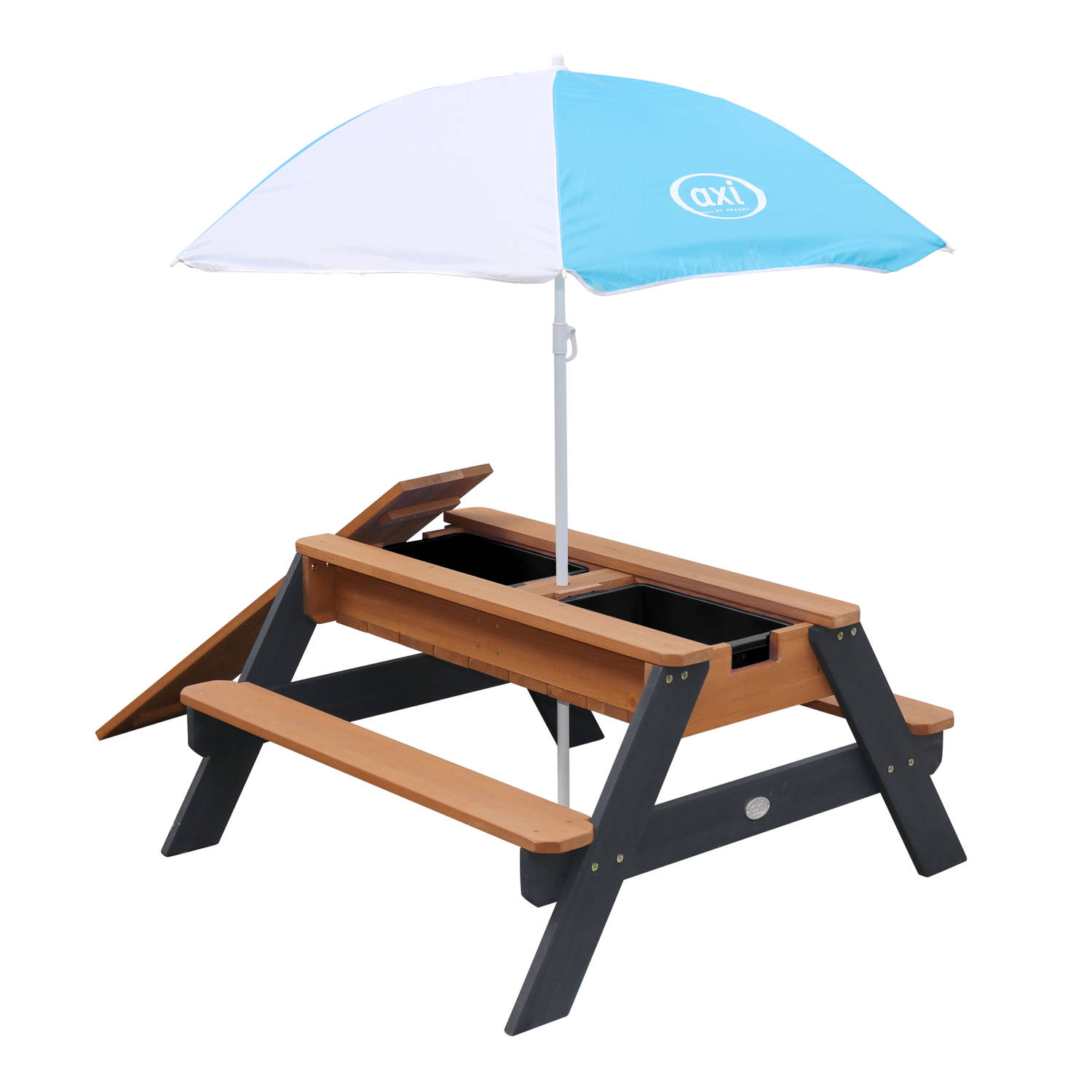 Axi Nick Picknicktafel-Zandtafel-Watertafel Voor Kinderen In Antraciet-bruin Met Parasol Multifuncti